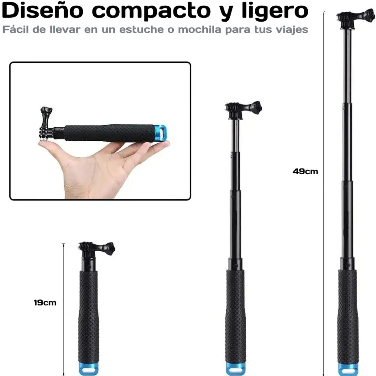 SHOOT - Bastón selfie de 48cm para Cámaras Deportivas Gopro y Otras
