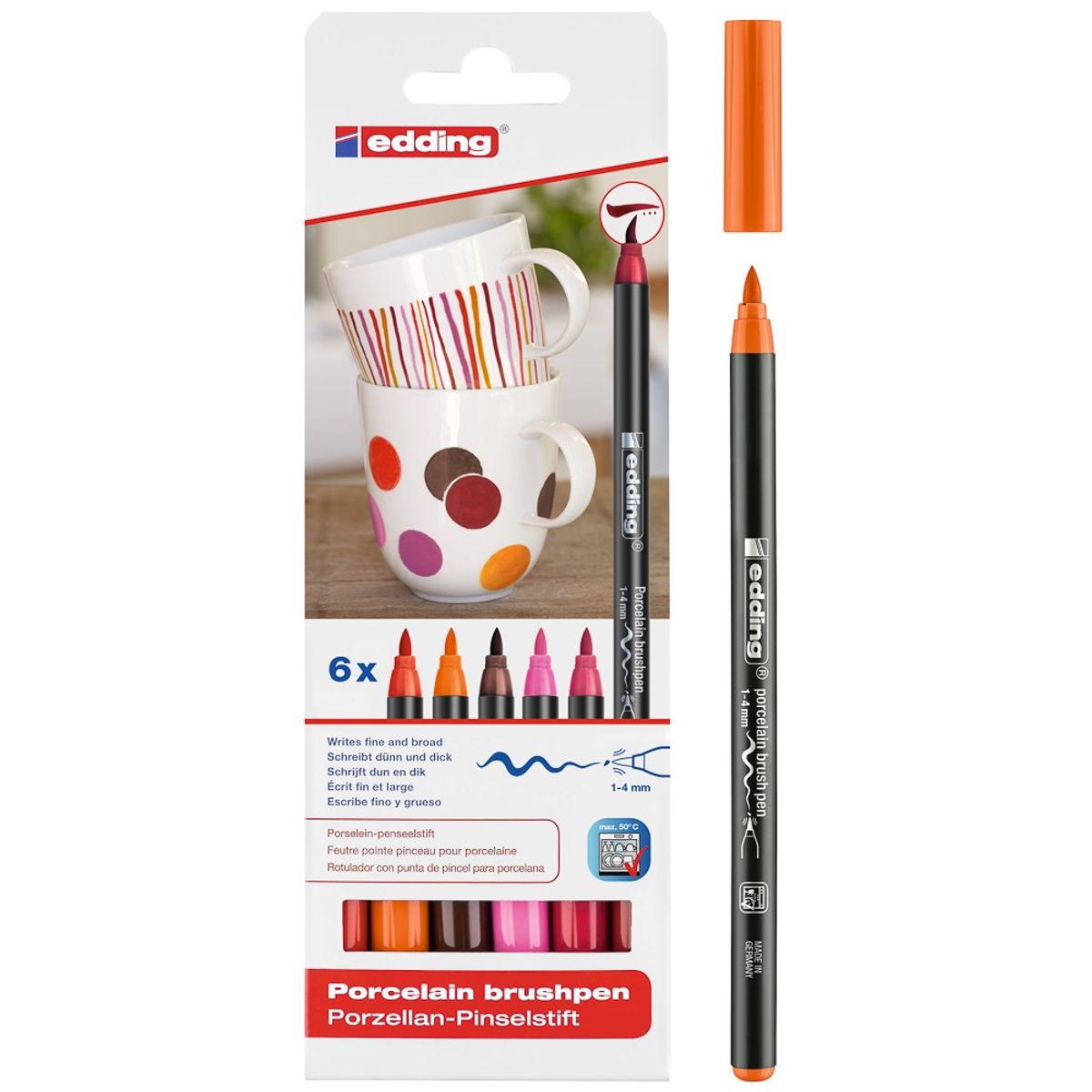 EDDING - Marcadores Porcelana Edding Punta Pincel Set Colores Cálidos