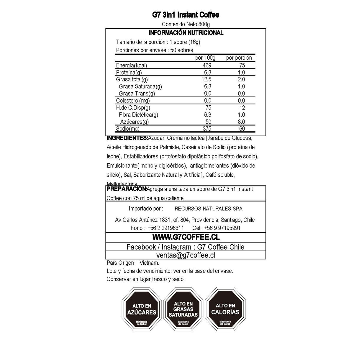 G7 COFFEE - Café Con Crema Sin Lactosa 50 Sobres G7 Coffee Trung Nguyen