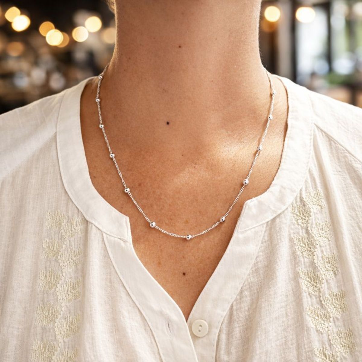 JOYAS MYTOKE - Collar Bolita 50cm Plata 925 Pelotita Cadena Singapur Mujer