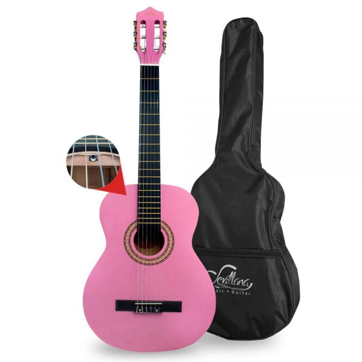 SEVILLANA - Guitarra Sevillana Rosada 39 Pulgadas Con Alma Y Funda.