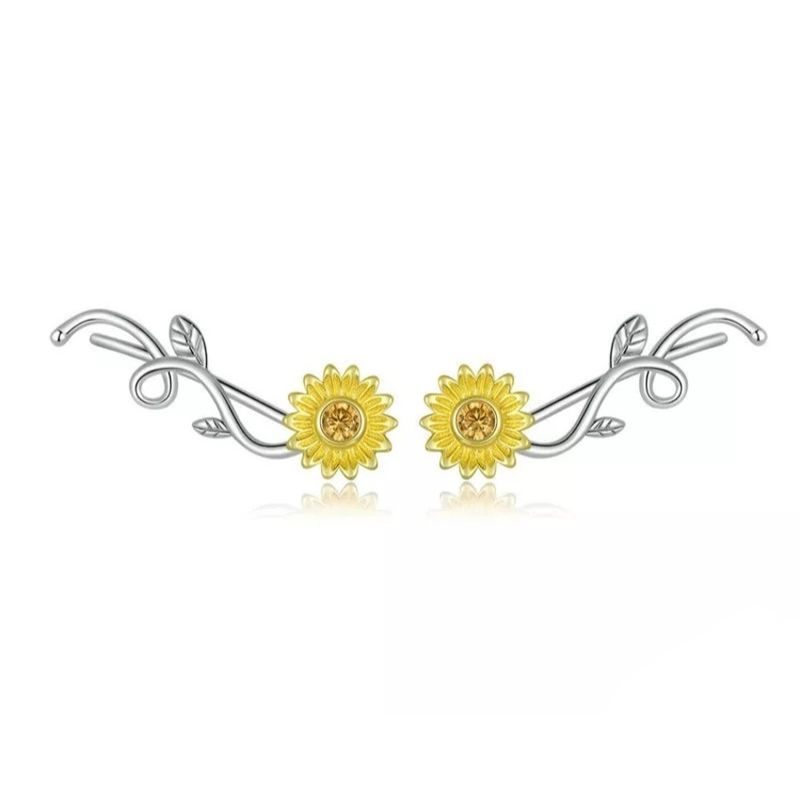 GENERICO - Aros Girasol enredadera plata 925 joya juvenil mujer