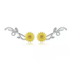 GENERICO - Aros Girasol enredadera plata 925 joya juvenil mujer