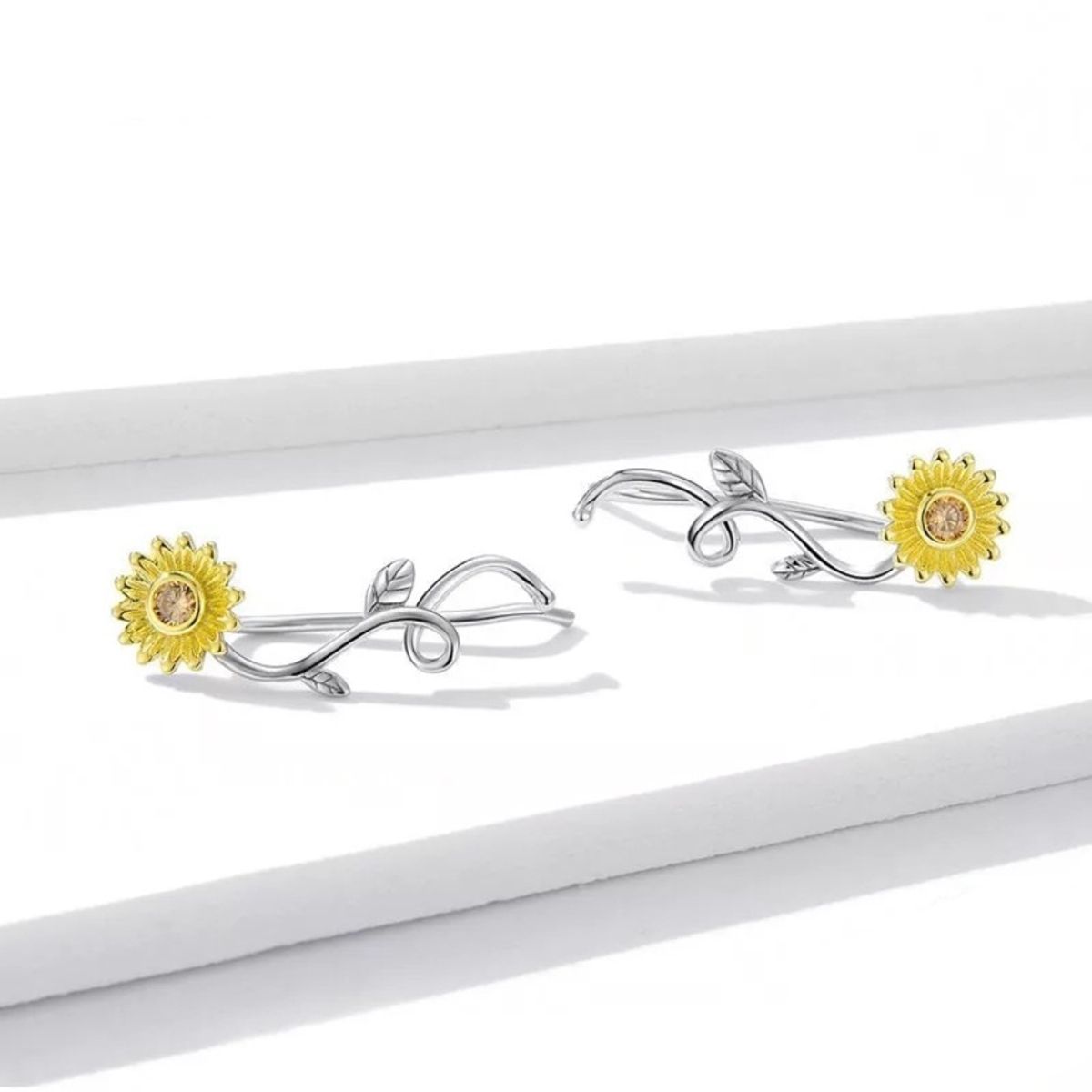 GENERICO - Aros Girasol enredadera plata 925 joya juvenil mujer