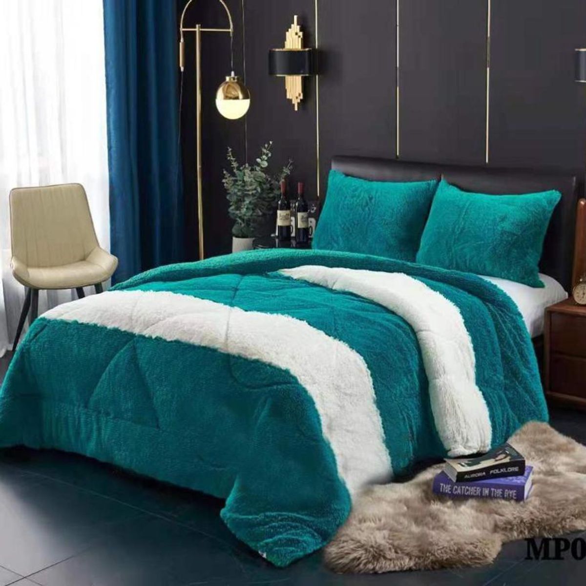 GENERICO - Cubrecama Peludo con chiporro 2P Turqblanco.