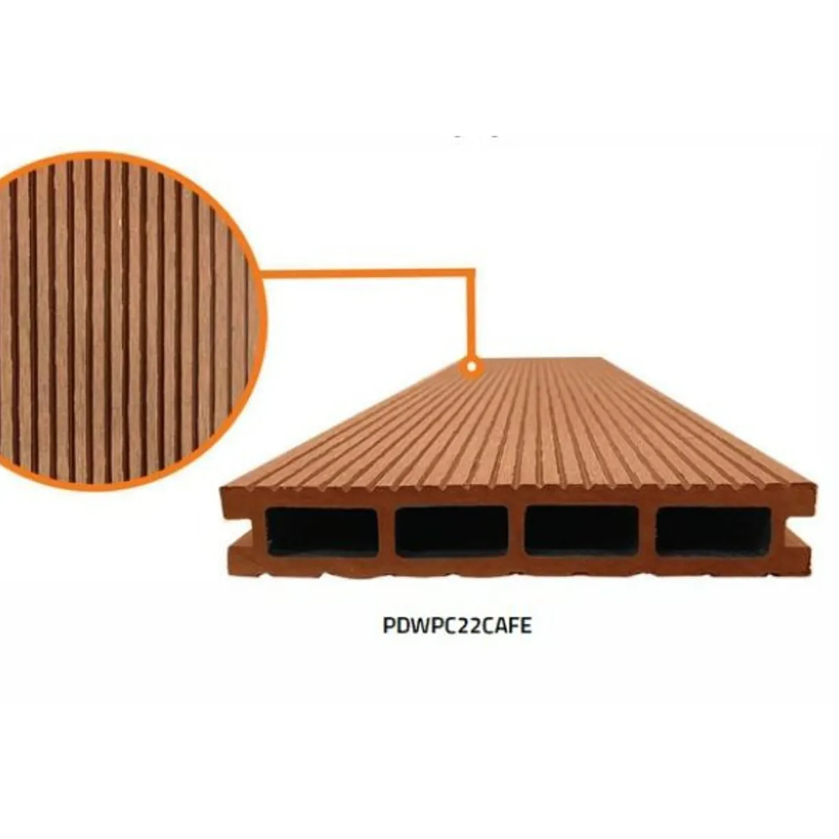 QRUBBER - Tabla tipo Deck WPC Piso Doble Estría Café QRubber