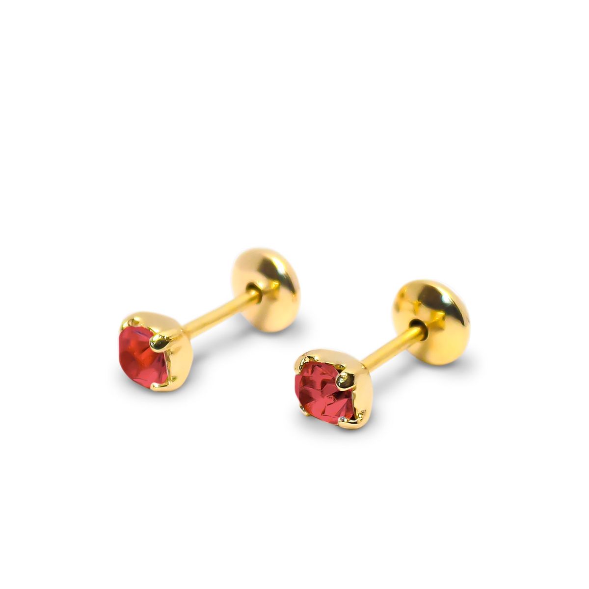 COGGIOLA - Aros Bebé Circón Rojo 3mm Enchapado Oro 18K