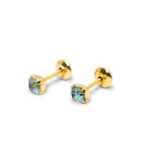 Aros Bebé Circón Celeste 3mm Enchapado Oro 18K