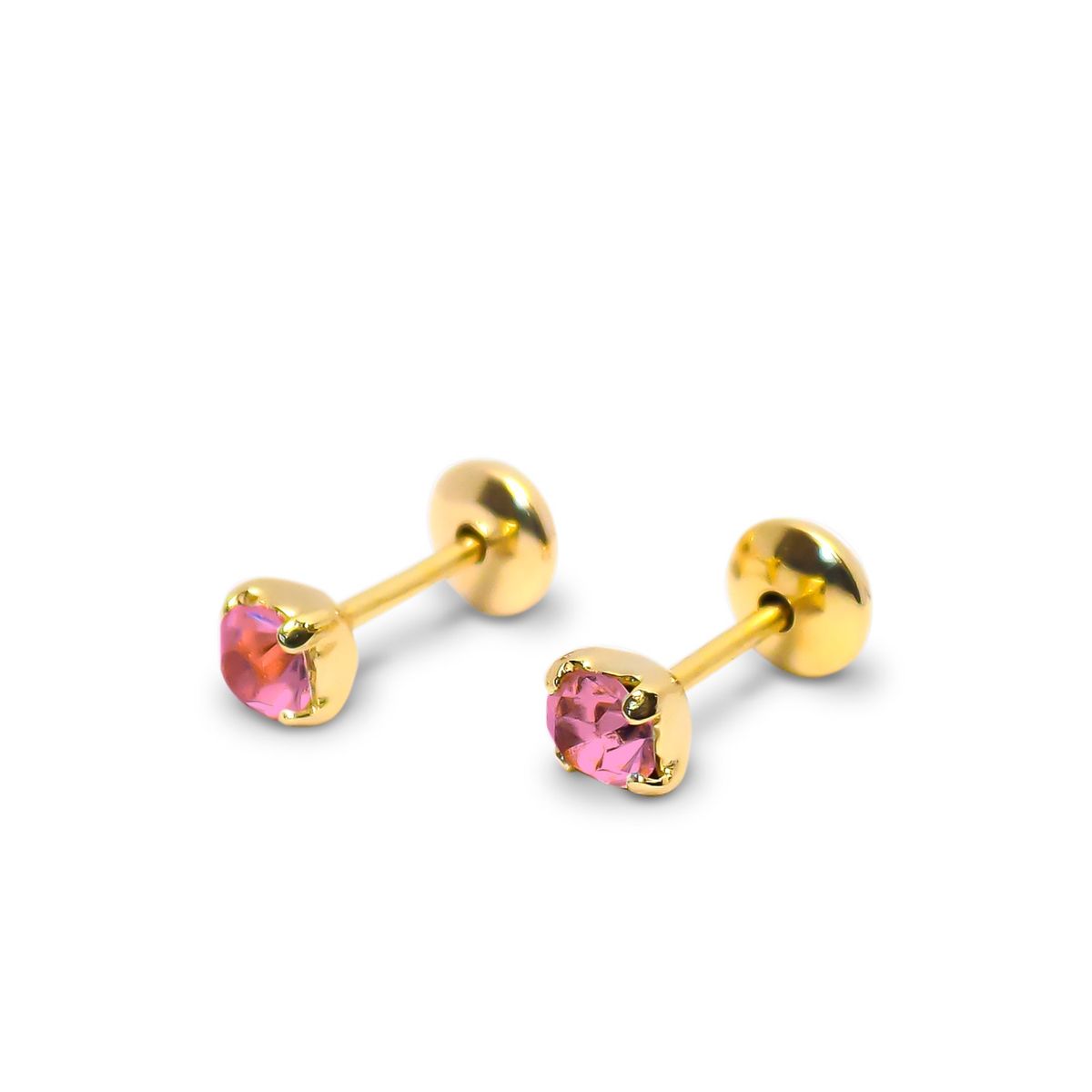 COGGIOLA - Aros Bebé Circón Rosado Enchapado Oro 18K