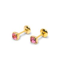 Aros Bebé Circón Rosado Enchapado Oro 18K