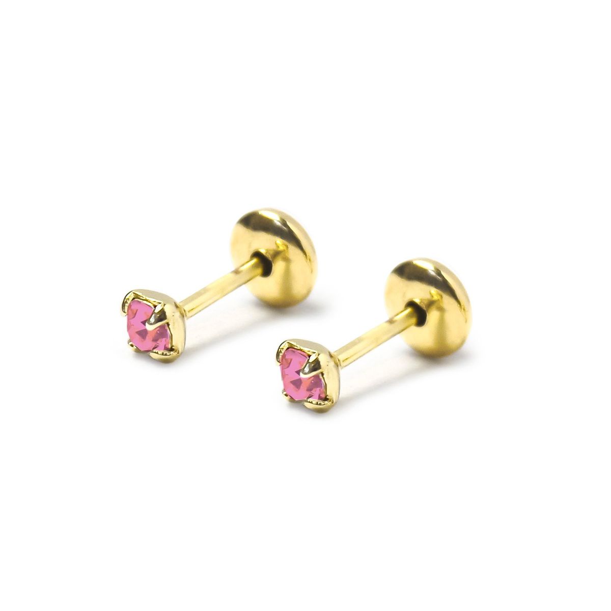 COGGIOLA - Aros Bebé Circón Rosado 2mm Enchapado Oro 18K