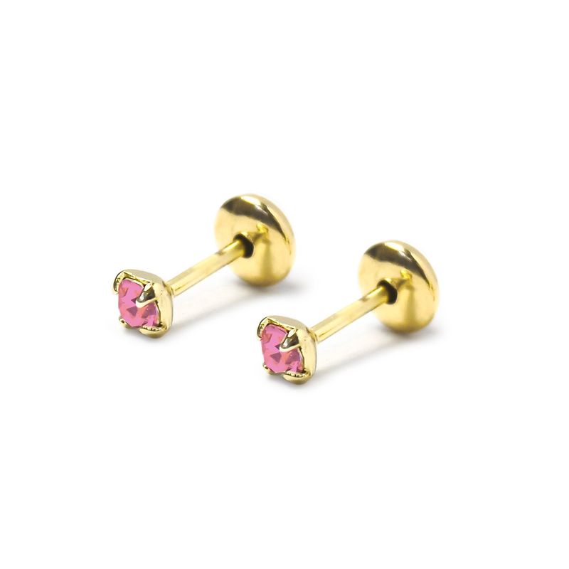ANDREA COGGIOLA JOYAS - Aros Bebé Circón Rosado 2mm Enchapado Oro 18K