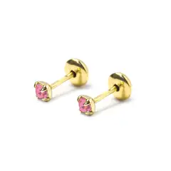 ANDREA COGGIOLA JOYAS - Aros Bebé Circón Rosado 2mm Enchapado Oro 18K