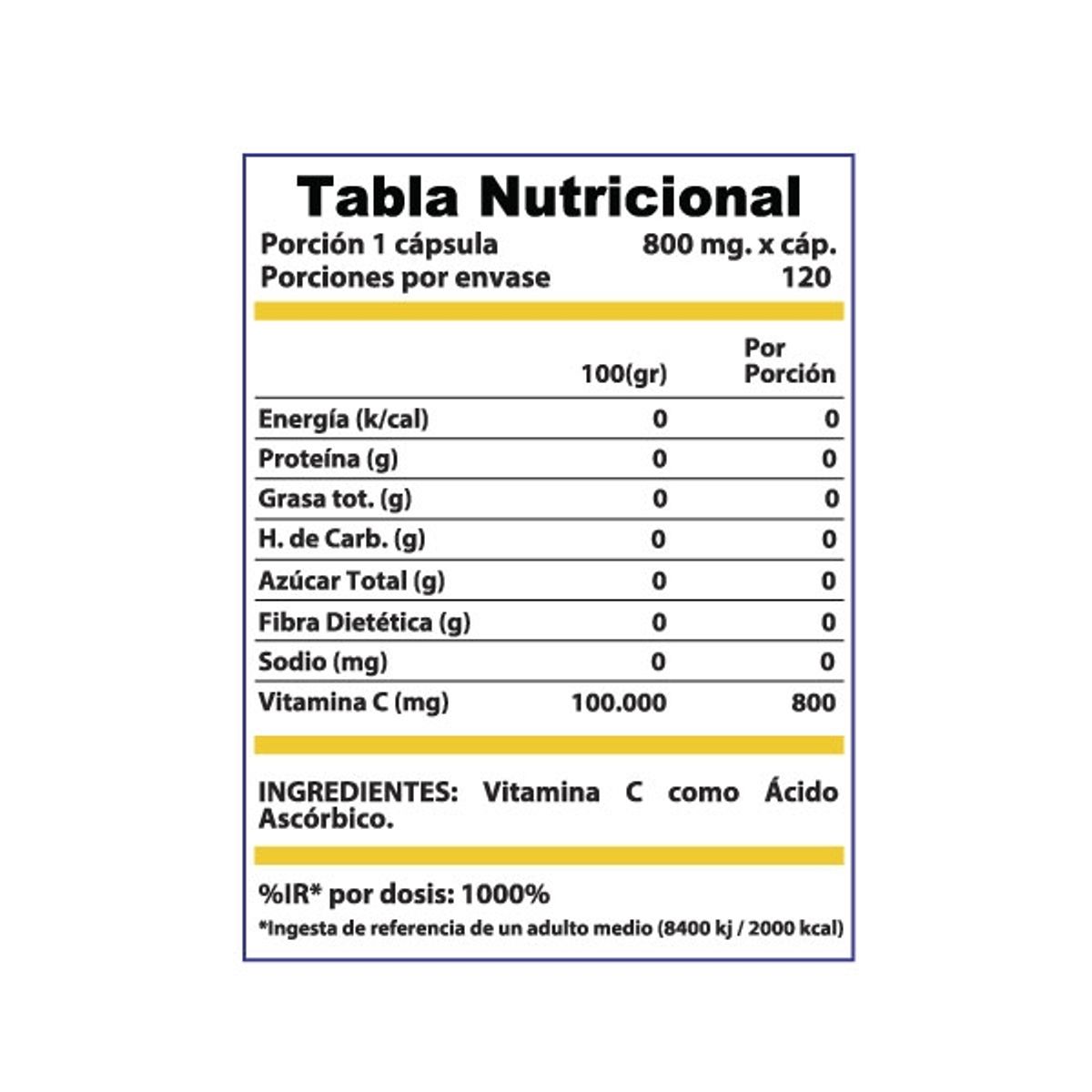 WINKLER NUTRITION - Vitamina C 800 mg 120 cápsulas