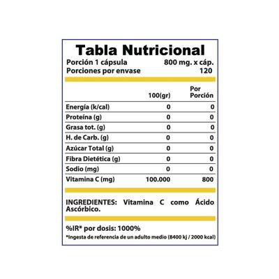 Imagen 2 del producto Vitamina C 800 mg 120 cápsulas