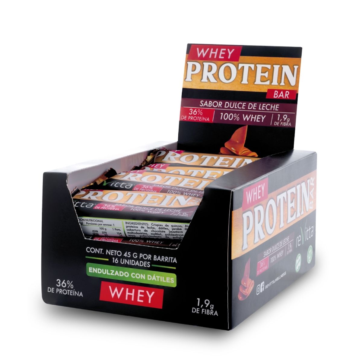 REVITTA WELLNESS - Caja 16 barritas Whey dulce de leche 45 grs.