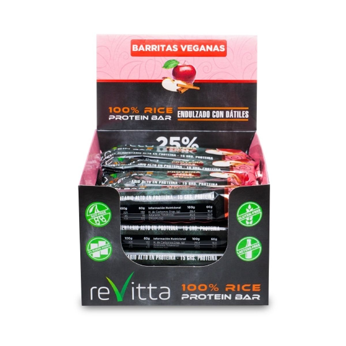 REVITTA WELLNESS - Caja 16 barritas veganas proteína vegetal Apple strudel 45 grs