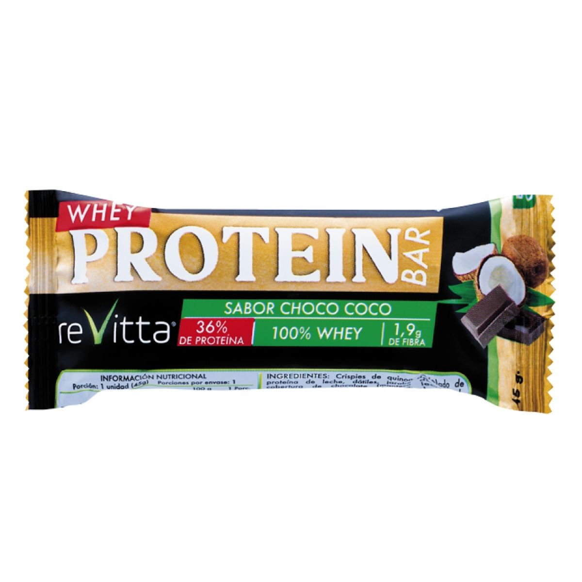 REVITTA WELLNESS - Caja 16 barritas Whey sabor chocococo 45 grs.