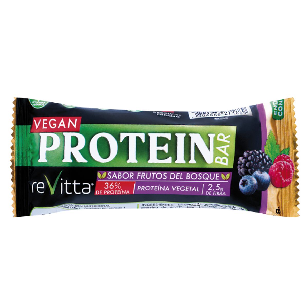 REVITTA WELLNESS - Caja 16 barritas veganas proteína vegetal frutos del bosque 45 grs.