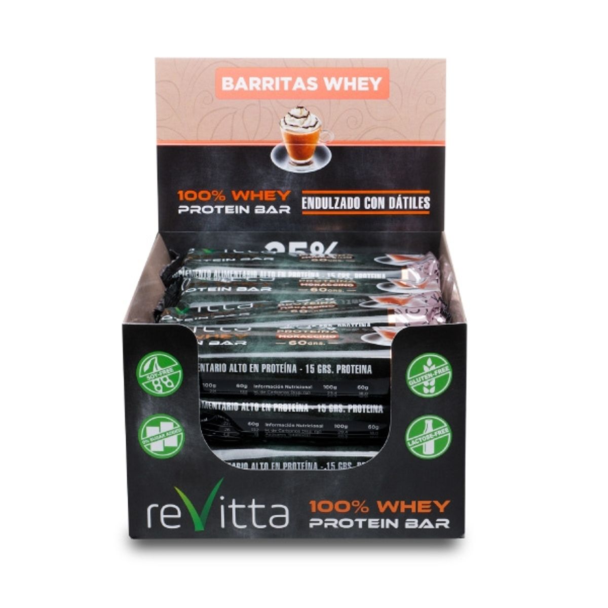 REVITTA WELLNESS - Caja 16 barritas Whey sabor mokaccino 45 grs.