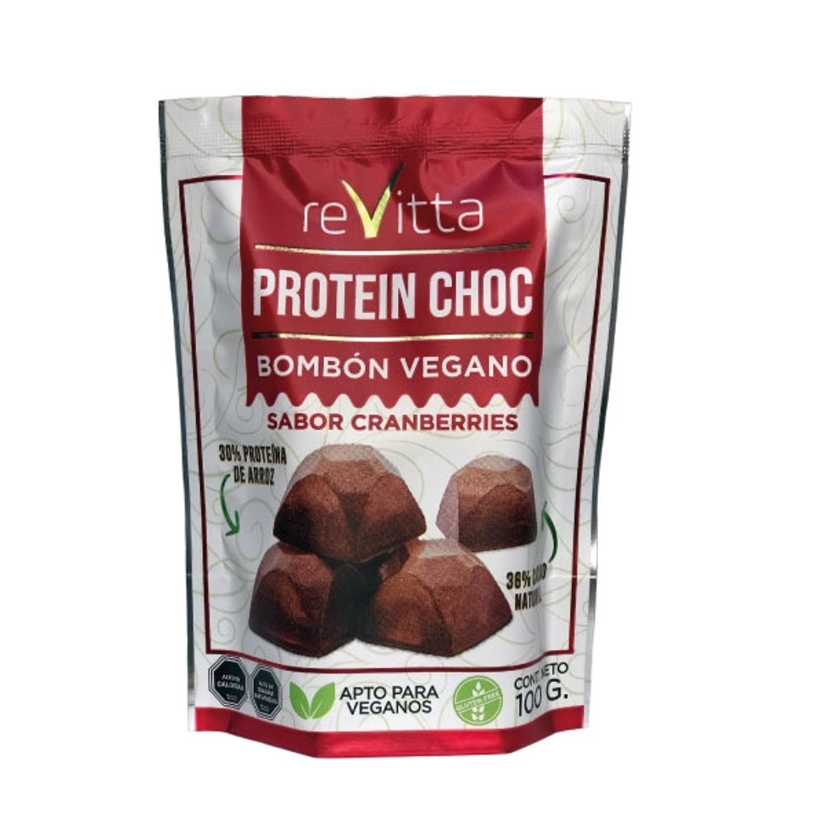 REVITTA WELLNESS - Chocolate bombón vegano sabor cranberries 100 grs.