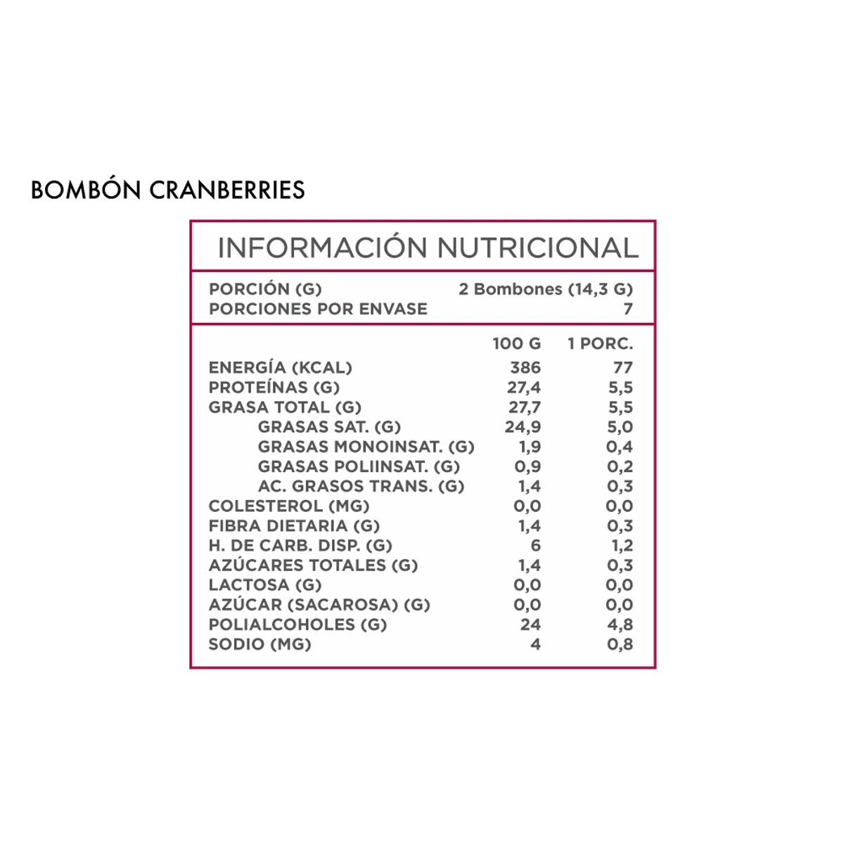REVITTA WELLNESS - Chocolate bombón vegano sabor cranberries 100 grs.