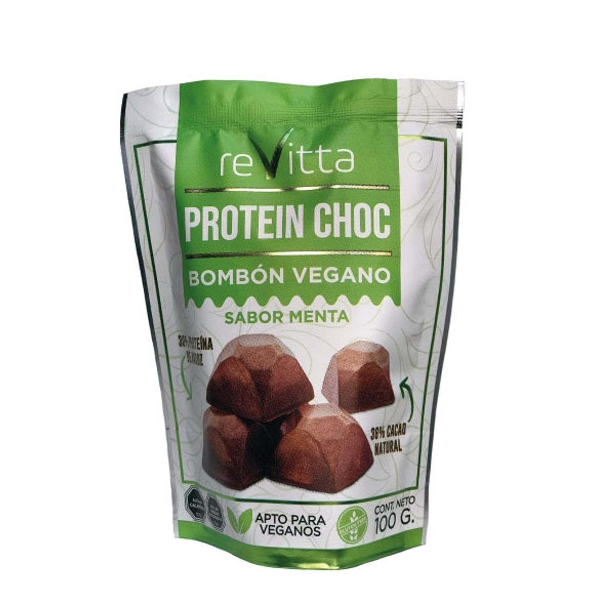 REVITTA WELLNESS - Chocolate bombón vegano sabor menta 100 grs.