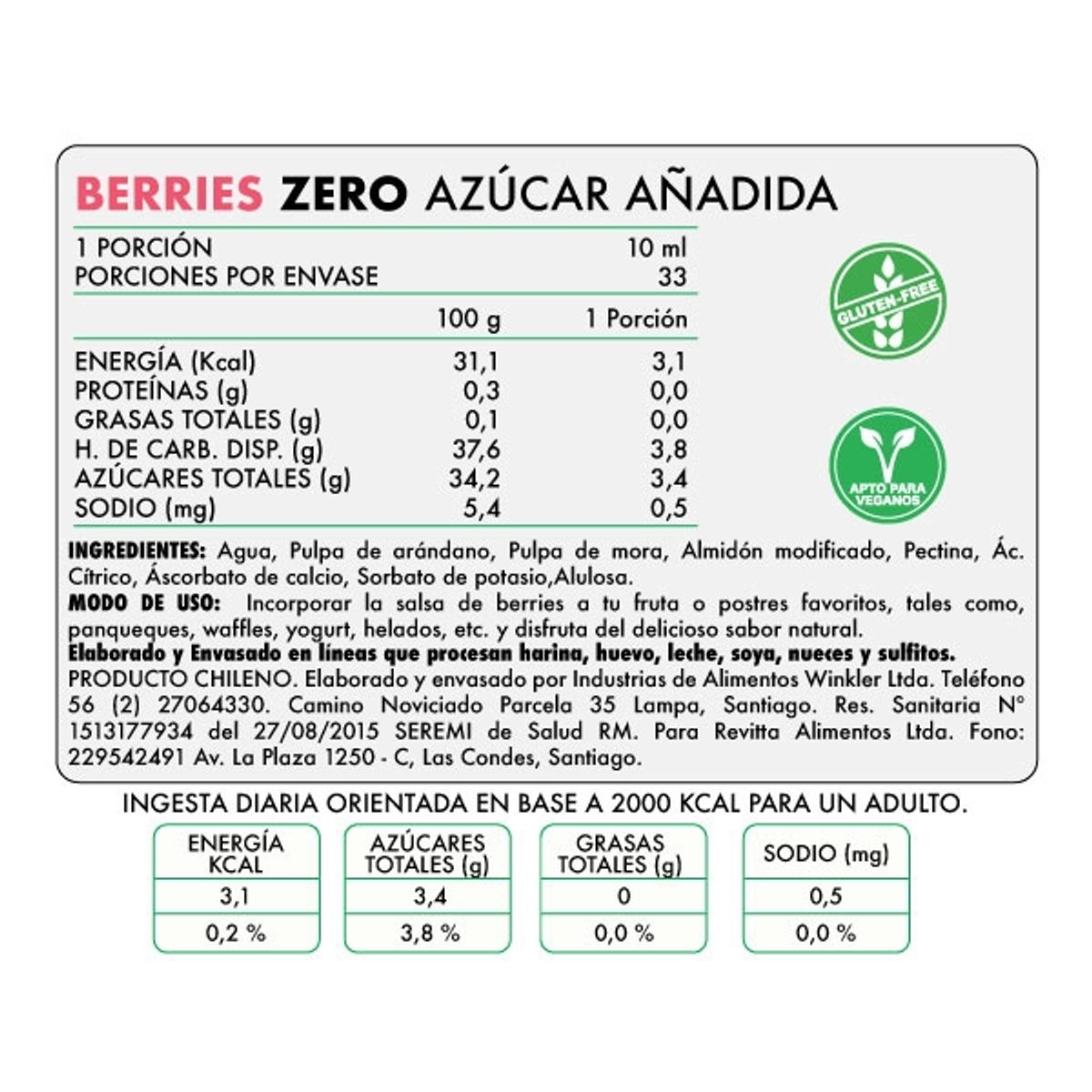 REVITTA WELLNESS - Salsa Zero Berries Revitta 330 grs.
