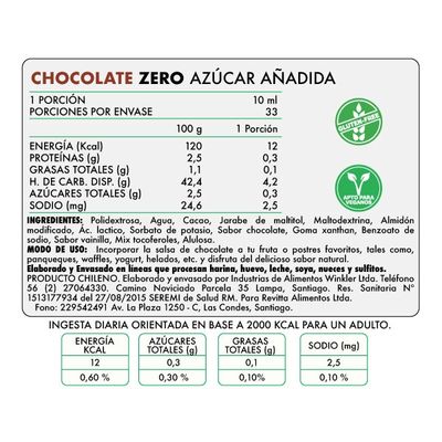 Imagen 2 del producto Salsa Zero Chocolate Revitta 330 grs.