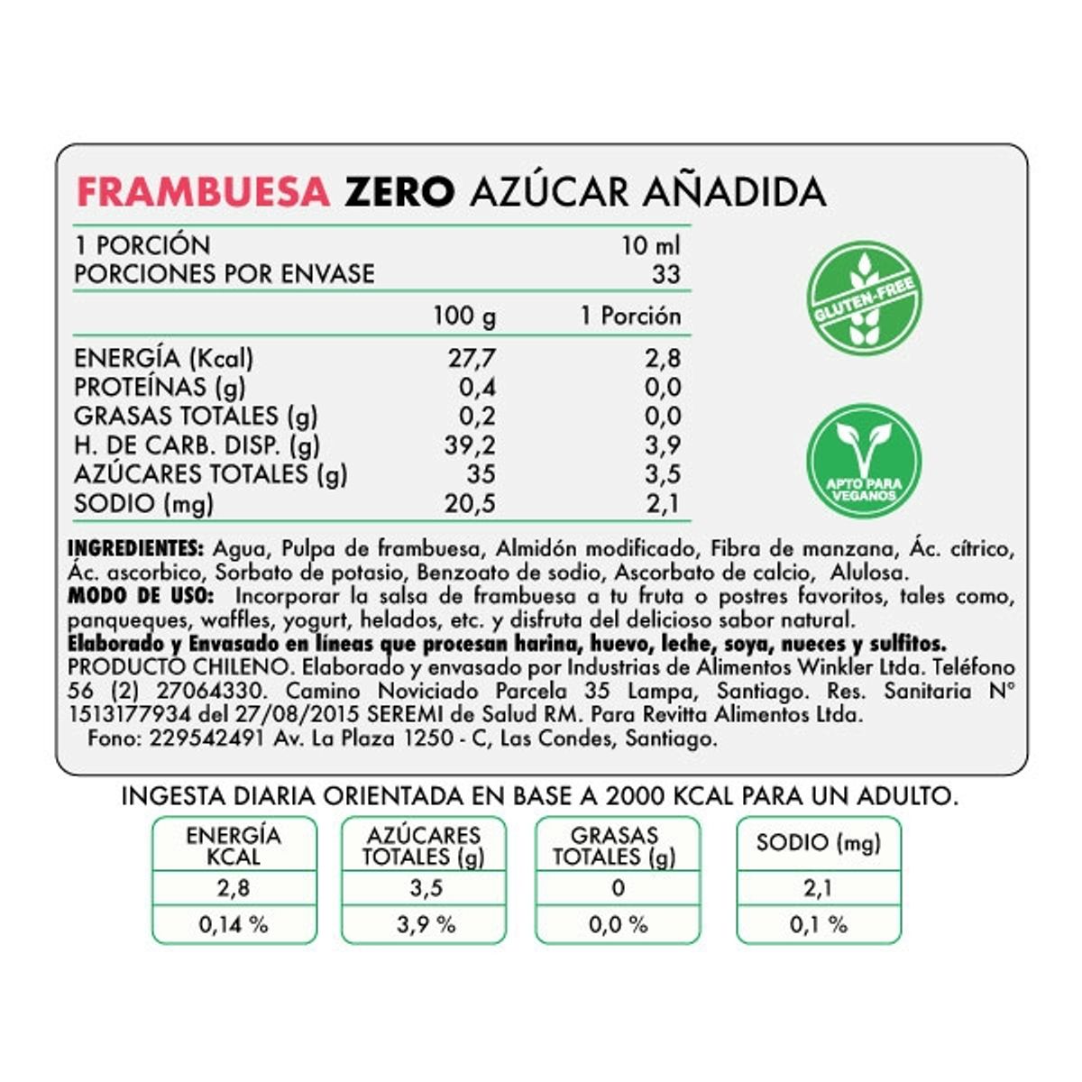 REVITTA WELLNESS - Salsa Zero Frambuesa Revitta 330 grs.