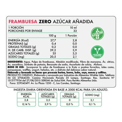 Imagen 2 del producto Salsa Zero Frambuesa Revitta 330 grs.