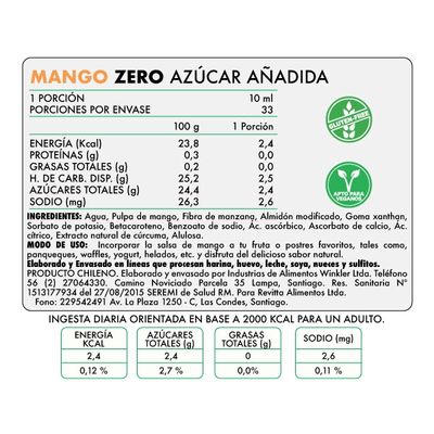 Imagen 2 del producto Salsa Zero Mango Revitta 330 grs.