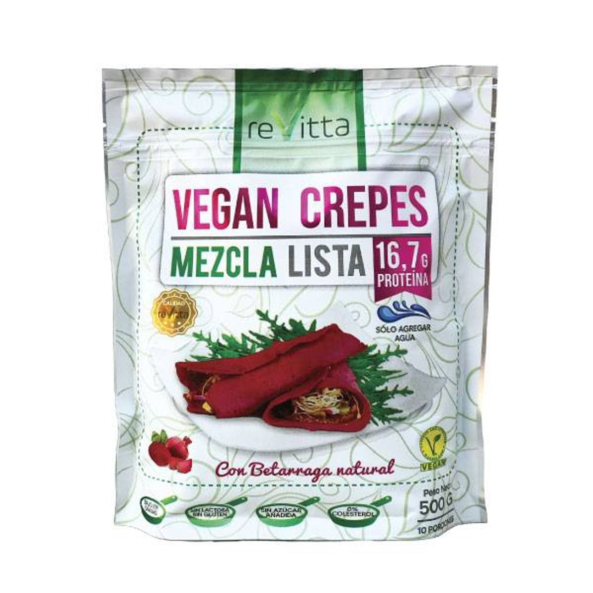 REVITTA WELLNESS - PanquequesCrepes vegano proteico Mezcla Lista betarraga 500g