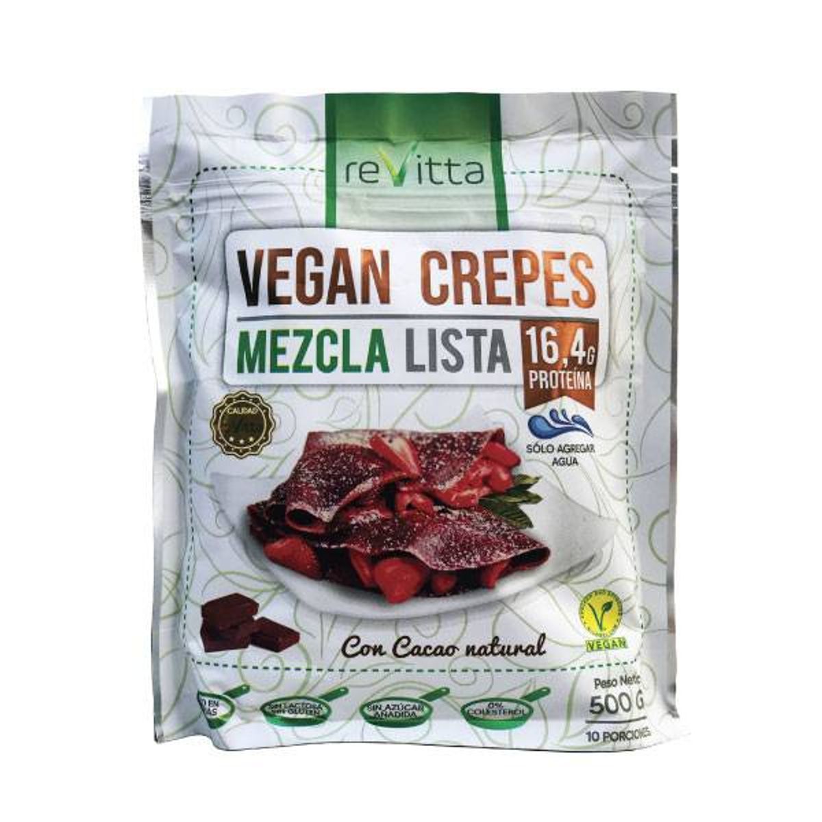 REVITTA WELLNESS - PanquequesCrepes vegano proteico Mezcla Lista chocolate 500g