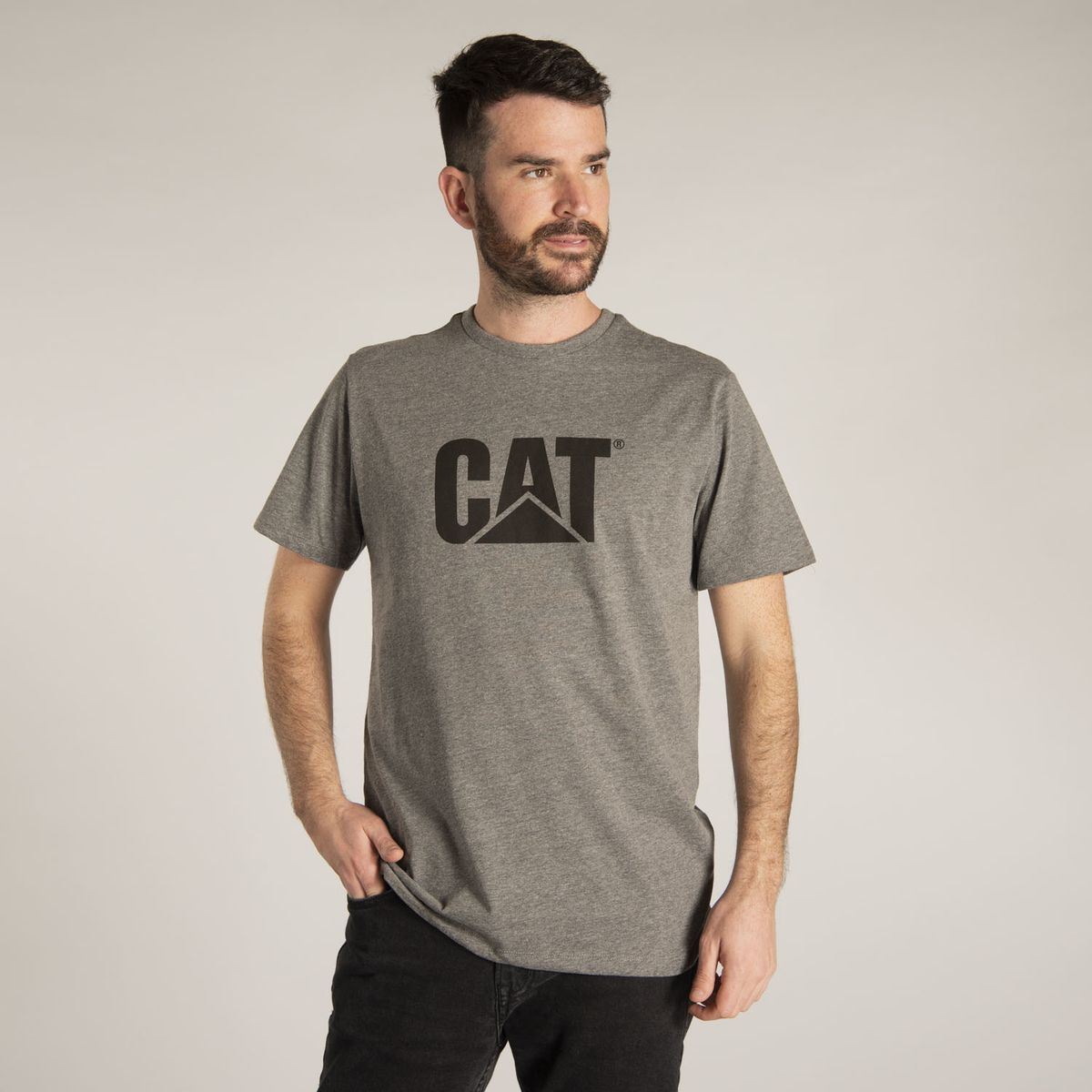 CAT - Polera M/C Hombre Slim Fit Logo Gris CAT