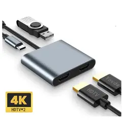 GENERICO - Adaptador 4 En 1 Tipo C A 2 Hdmi / Usb / C