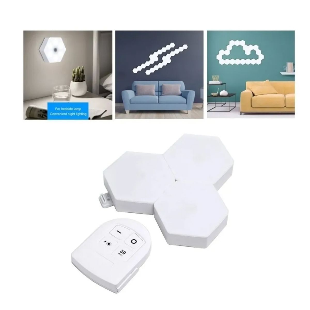 GENERICO - Juego 3 Luces Led Hexagonal Para Ensamble Con Control Remoto