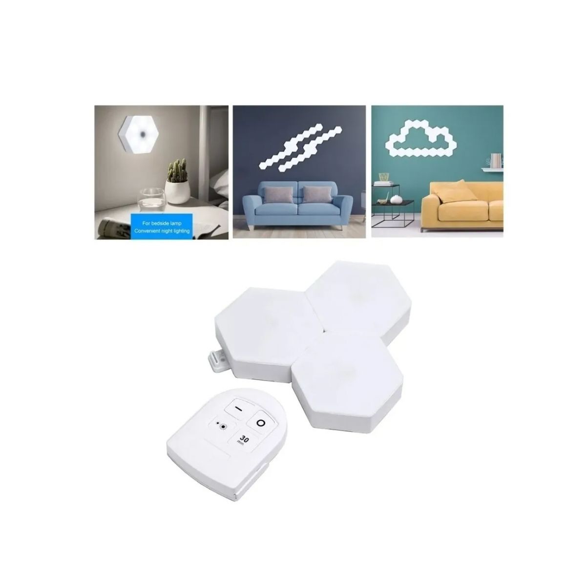 GENERICO - Juego 3 Luces Led Hexagonal Para Ensamble Con Control Remoto