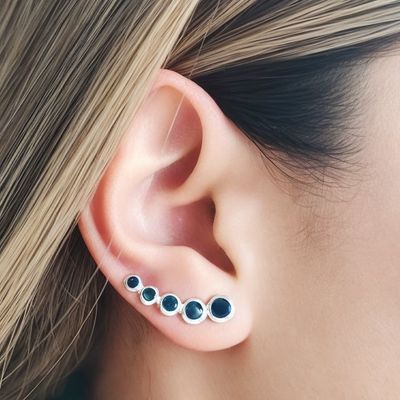 Imagen 2 del producto Aros Trepadores Circón Azul Plata Fina 925