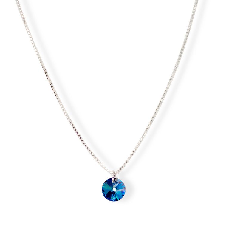 Collar Cristal Austriaco Azul Bermuda 6mm Plata Plateado TALLA UNICA