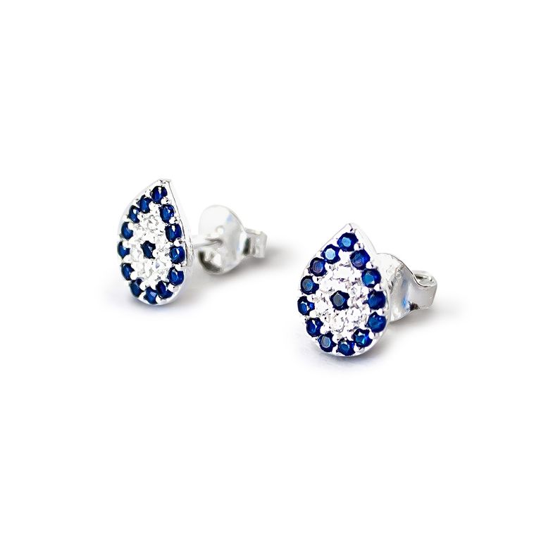 Aros Ojo Turco Gota Circon Plata Fina 925 Plateado TALLA UNICA