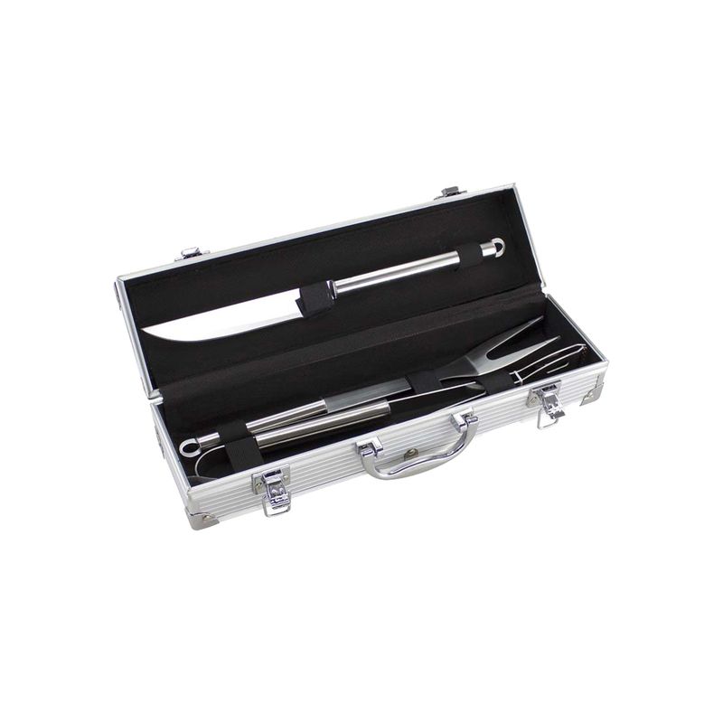 IMPORTCLICK - Set Maletín Deluxe Metálico Asado 3 Herramientas - Plateado