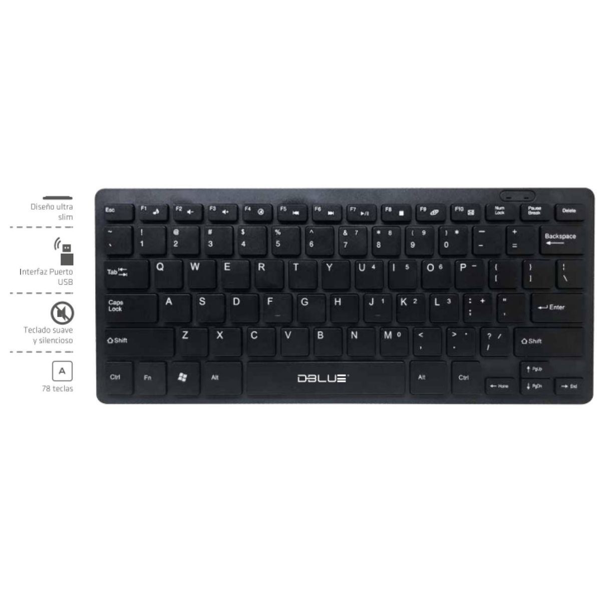 DBLUE - Mini Teclado Inalambrico USB Slim 78 Teclas Negro Dblue