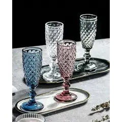 IDETEX - Set 4 Copas Champaña Vidrio Color Tipo Murano