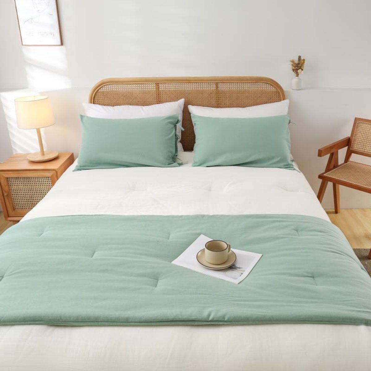 GENERICO - Set Piecera de Lino Verde 80 X 210 +2 fundas