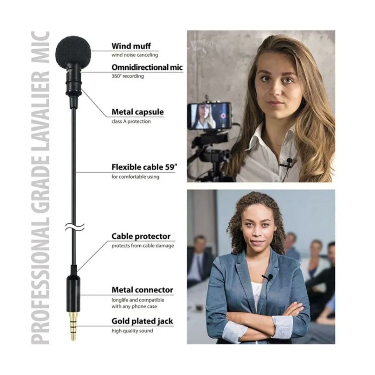 GENERICO - Micrófono Condensador Lavalier Solapa Para Celulares