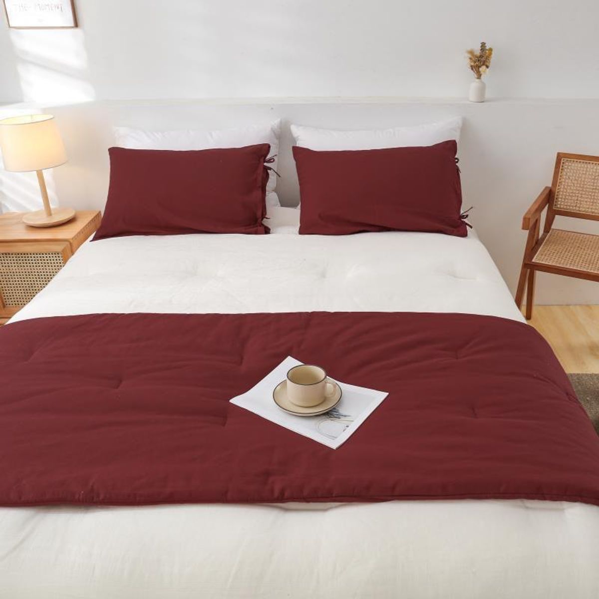 GENERICO - Set Piecera de Lino Burdeo 80 X 210 +2 fundas