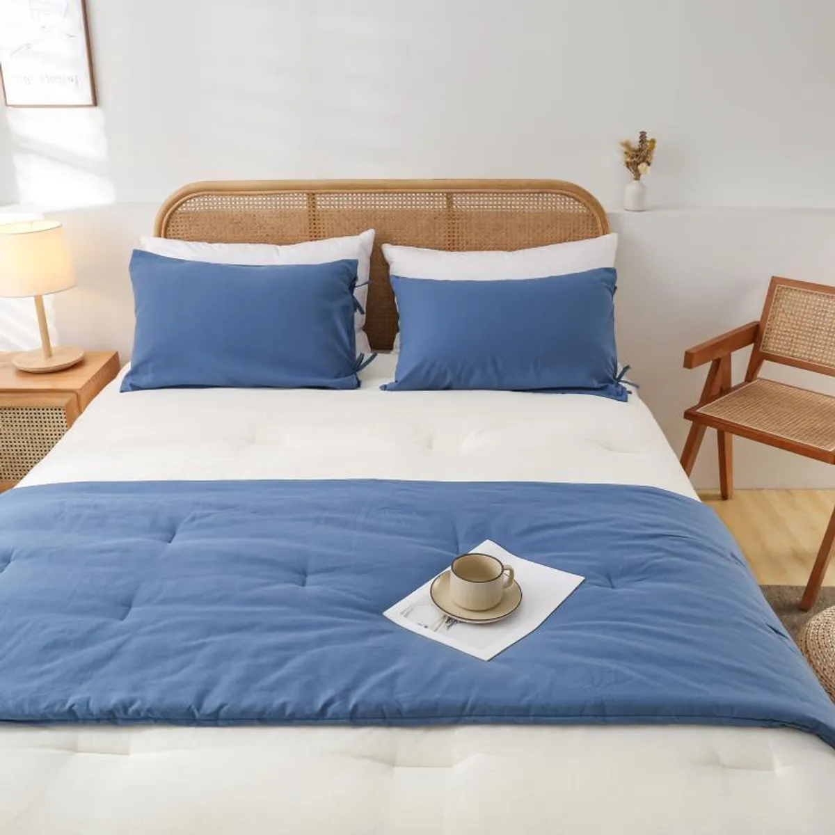 GENERICO - Set Piecera de Lino Azul 80 X 210 +2 fundas