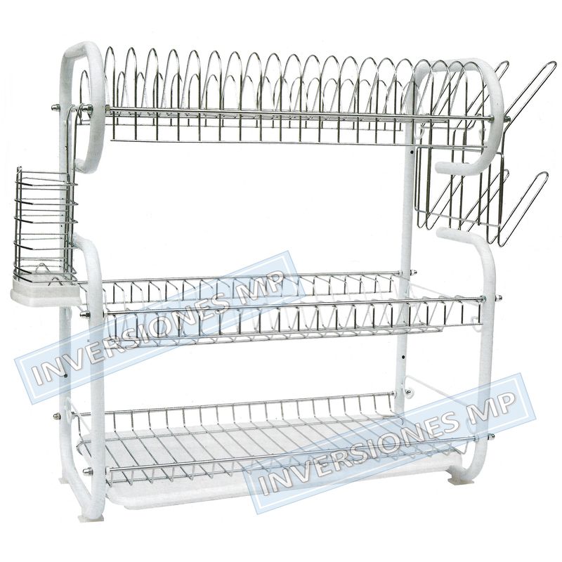 MP - Secador De Platos 3 Niveles Platera Acero Cromado
