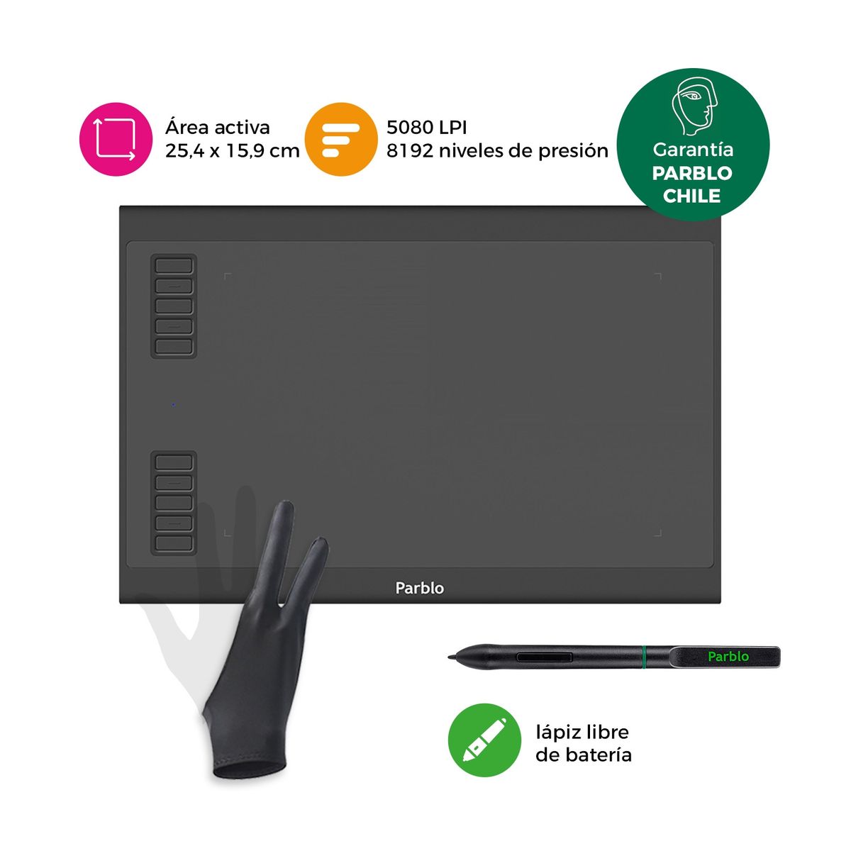 PARBLO - Tableta Gráfica Parblo A610 Plus V2 con Guante